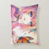 蝶を飼っているアニメの女パーソナライズされたの子 アクセントクッション (正面(垂直))