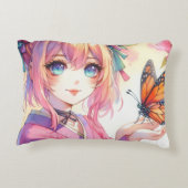 蝶を飼っているアニメの女パーソナライズされたの子 アクセントクッション (裏面)