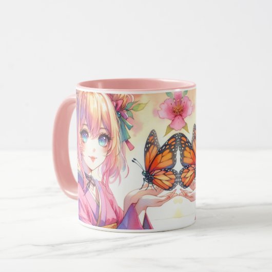 蝶を飼っているアニメの少女 マグカップ (正面左)