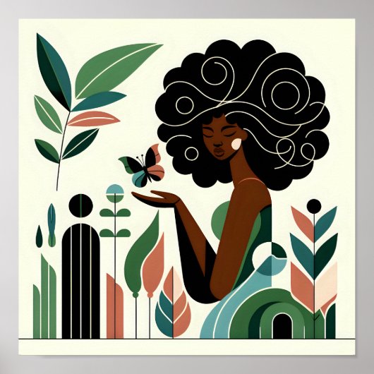蝶を飼っているアフリカ系アメリカ人女性 ポスター (正面)