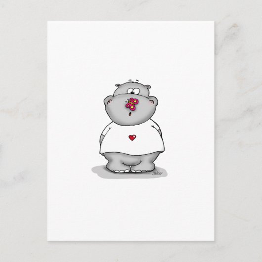 蝶を鼻に乗せたカバ ポストカード (正面)