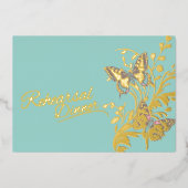 蝶アクア結婚金ゴールドのリハーサル 箔招待状 (正面)