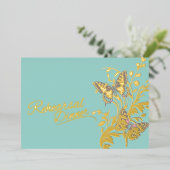 蝶アクア結婚金ゴールドのリハーサル 箔招待状 (立ち正面)