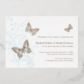 蝶アクア結婚金ゴールドのリハーサル 箔招待状 (裏面)