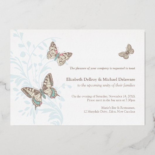 蝶アクア結婚金ゴールドのリハーサル 箔招待状 (裏面)