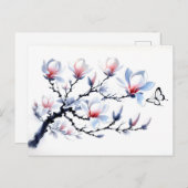 蝶アジアンインク付きマグノリア絵を描ズ シーズンポストカード (正面/裏面)