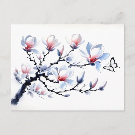 蝶アジアンインク付きマグノリア絵を描ズ シーズンポストカード (正面)