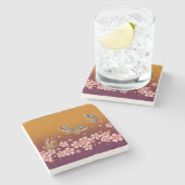 蝶アミ日本のド桜開花金ゴールドプラム ストーンコースター (横)