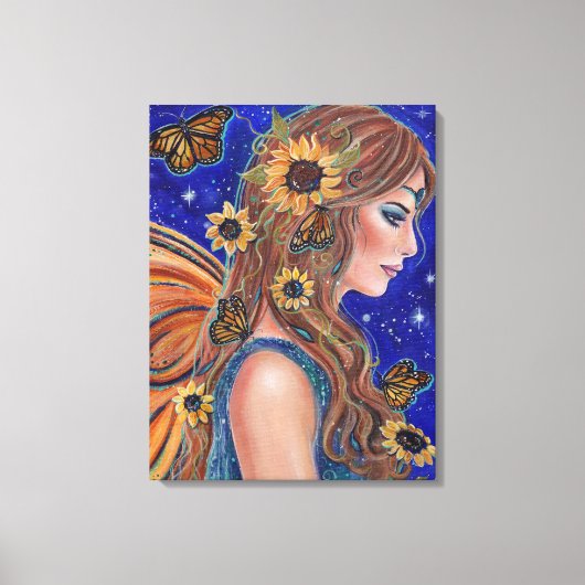 蝶アートとヒマワリの妖精by Renee キャンバスプリント (正面)