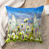 蝶イエローフローラブルースカイ クッション (ブランケット)