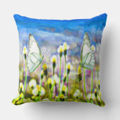 蝶イエローフローラブルースカイ クッション (正面)