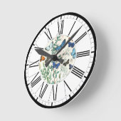 蝶イラストレーションラウンドクロック ラウンド壁時計 (傾斜)