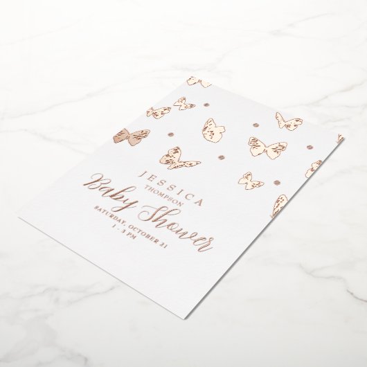 蝶インザエアベビーシャワーバラ 箔招待状 (回転した状態)