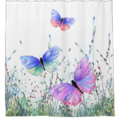蝶イン飛んでいる自然シャワーカーテン春 シャワーカーテン (正面)