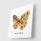 蝶エレガントとヒマワリ時計 スクエア壁時計 (傾斜)