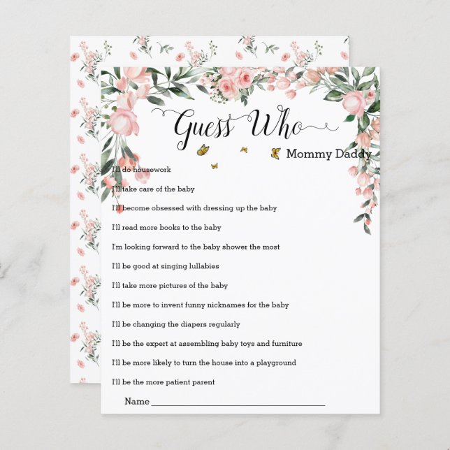 蝶エレガントとピンクのバラ誰がゲームを推測 (正面/裏面)