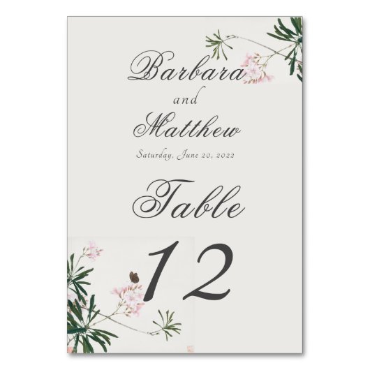 蝶エレガントと植物性ピンクの花 テーブルナンバー (正面)