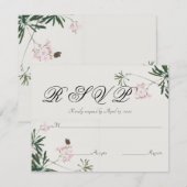 蝶エレガントと植物性ピンクの花 出欠カード (正面/裏面)