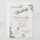 蝶エレガントと植物性ピンクの花 招待状 (正面)