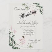 蝶エレガントと植物性ピンクの花 招待状 (正面/裏面)