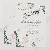 蝶エレガントと植物性ピンクの花 招待状 (正面/裏面)