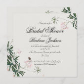 蝶エレガントと植物性ピンクの花 招待状 (正面/裏面)