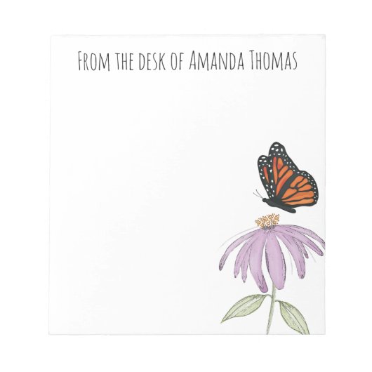 蝶エレガントと紫の花スタイリッシュ ノートパッド (正面)