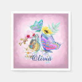蝶エレガントと花 スタンダードカクテルナプキン