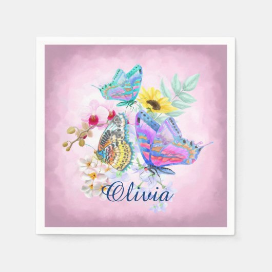 蝶エレガントと花 スタンダードカクテルナプキン (正面)