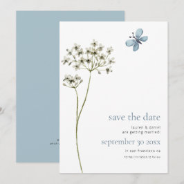 蝶エレガントのワイルドフラワーQRコードブルー結婚ズ セーブザデート