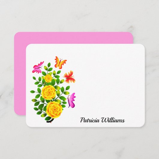 蝶エレガントの咲く黄色いバラの花 ノートカード (正面/裏面)