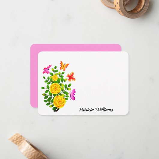 蝶エレガントの咲く黄色いバラの花 ノートカード (正面/裏面インサイチュ)