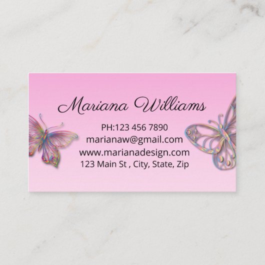 蝶エレガントの滴るピンクのグリッタースタイリッシュ 名刺 (裏面)