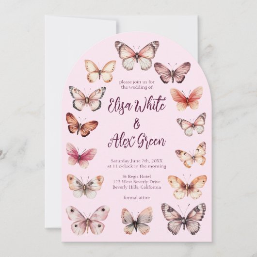 蝶エレガントカスタムアーチ結婚ズ 招待状 (正面)