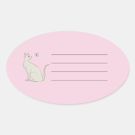 蝶エレガントシール付き猫 楕円形シール (正面)