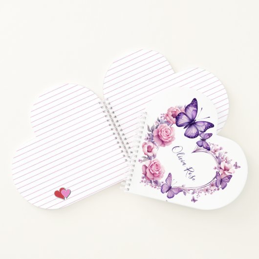 蝶エレガントフローラハートパーソナライズされた ノートブック (内部)