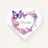 蝶エレガントフローラハートパーソナライズされた ノートブック (正面)