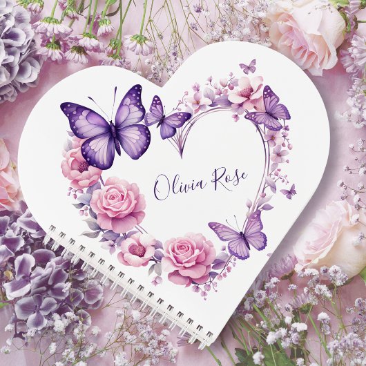 蝶エレガントフローラハートパーソナライズされた ノートブック