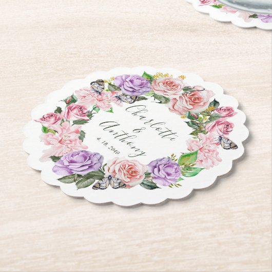 蝶エレガントフローラ春の結婚式 ペーパーコースター (アングル)