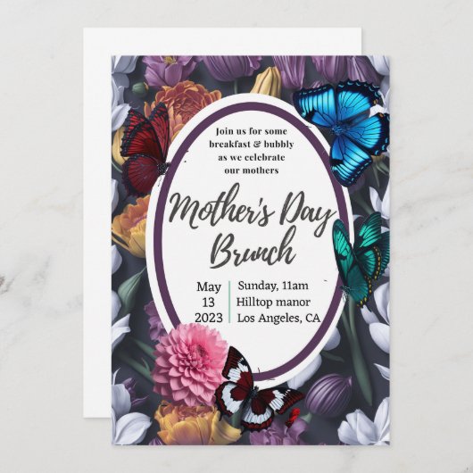 蝶エレガントフローラ母の日招待状 招待状 (正面/裏面)