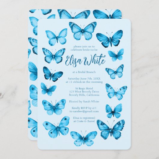 蝶エレガントブライダルシャワーカスタム 招待状 (正面/裏面)