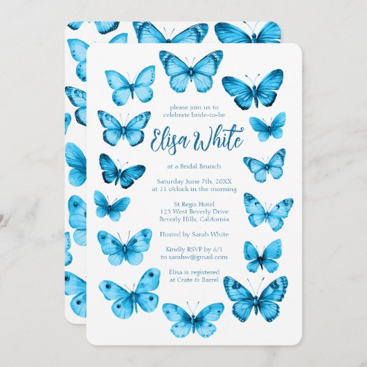 蝶エレガントブライダルシャワーカスタム 招待状 (正面/裏面)