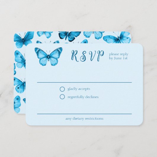 蝶エレガントブライダルシャワーカスタムRSVP エンクロージャーカード (正面/裏面)