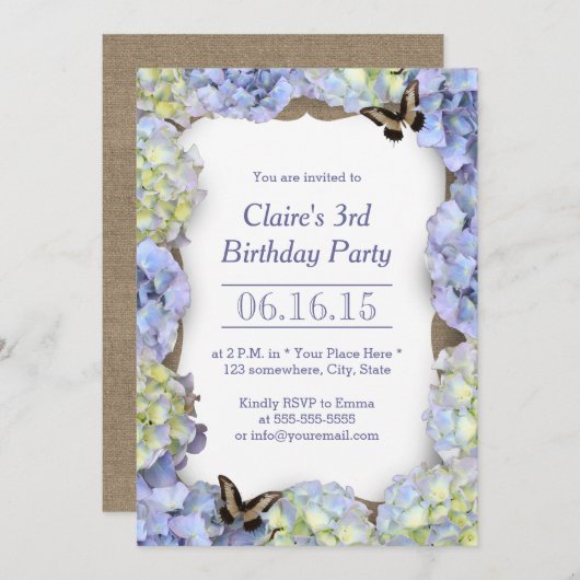 蝶エレガントヴィンテージフローラ誕生会 招待状 (正面/裏面)