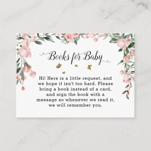 蝶エレガント付きピンクのバラ赤ちゃんシャワー エンクロージャーカード (正面)