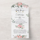 蝶エレガント付きピンクのバラ赤ちゃんシャワー オールインワン招待状 (内側)
