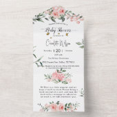 蝶エレガント付きピンクのバラ赤ちゃんシャワー オールインワン招待状 (内側)