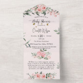 蝶エレガント付きピンクのバラ赤ちゃんシャワー オールインワン招待状 (内側)