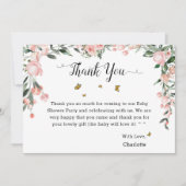 蝶エレガント付きピンクのバラ赤ちゃんシャワー サンキューカード (正面)