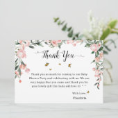 蝶エレガント付きピンクのバラ赤ちゃんシャワー サンキューカード (スタンド正面)